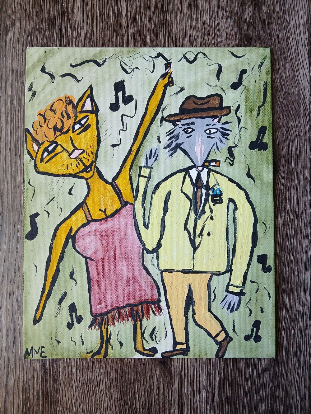 Dancing Cat And Possum Painting